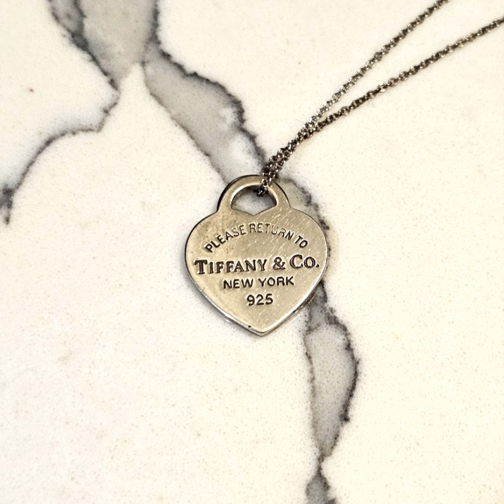 Please Return To Tiffany Small Heart Tag Pendant Necklace Sterling 16"